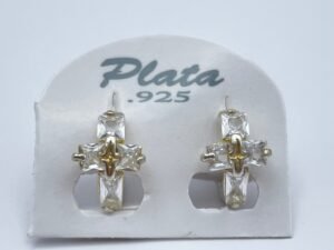 Aretes Plata .925 Huggies Cruz Zirconia