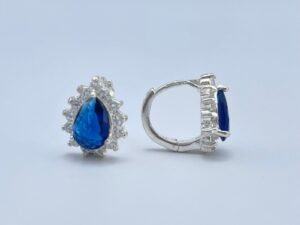 Aretes Plata 925 Huggies Gota Azul