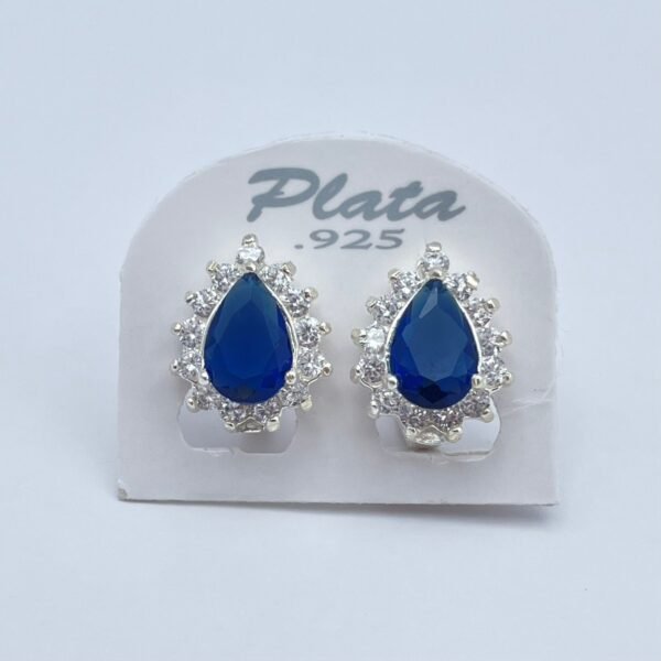 Aretes_Plata_925_Huggies_Gota_Azul_C Aretes Plata 925 Huggies Gota Azul