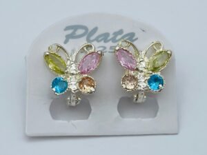 Aretes Plata .925 Huggies Mariposa Multicolor