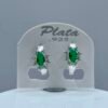 Aretes Huggies Ovalada  Verde Plata .925