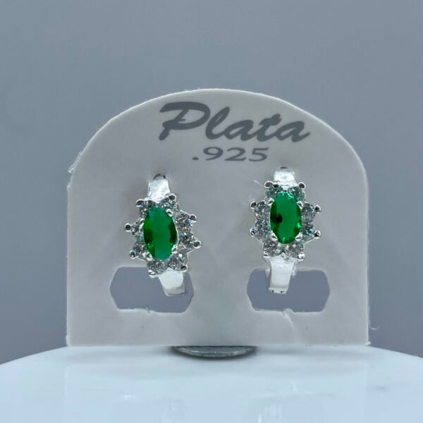 Aretes Huggies Ovalada  Verde Plata .925