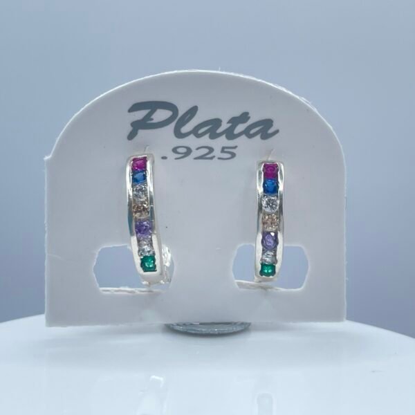 Aretes Huggies Microzirconia Multicolor Plata .925