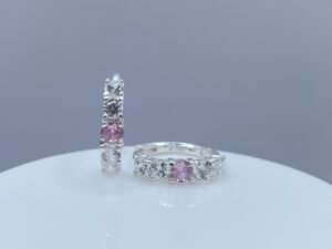 Aretes Huggies Zirconia Rosa/Blanco Plata .925